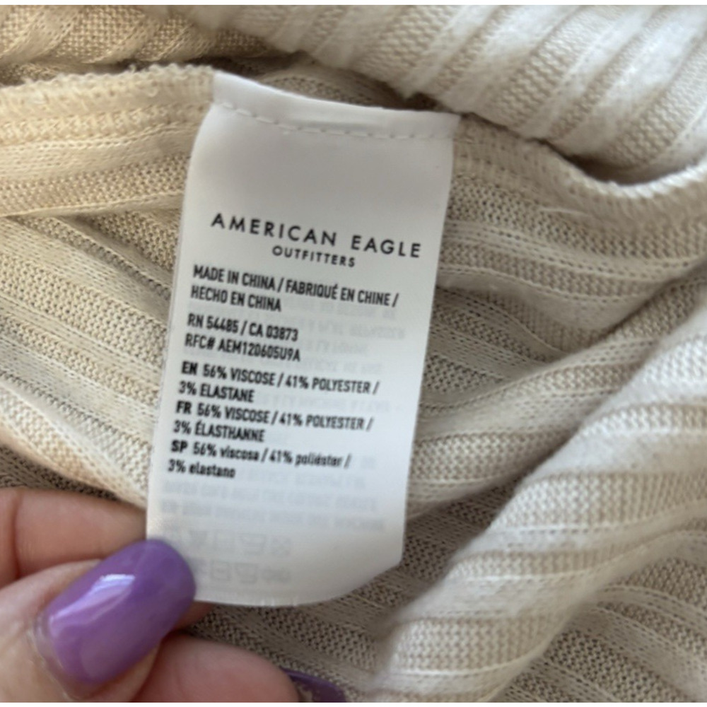 American Eagle Soft Hoodie Ribbed Knit Hoodie Beige Oversized Slouchy Pullover S - Picture 6 of 6